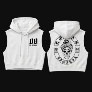 6 Crooped moletom com capuz sem manga lokas branco