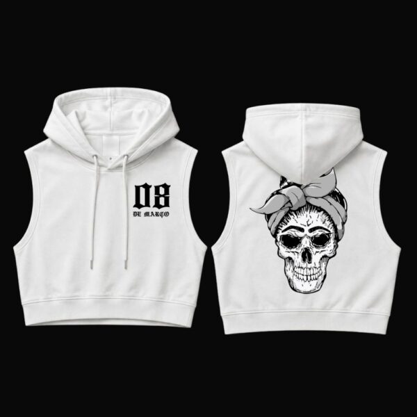 CROPPED MOLETOM CAPUZ SEM MANGA CAVEIRA BRANCO